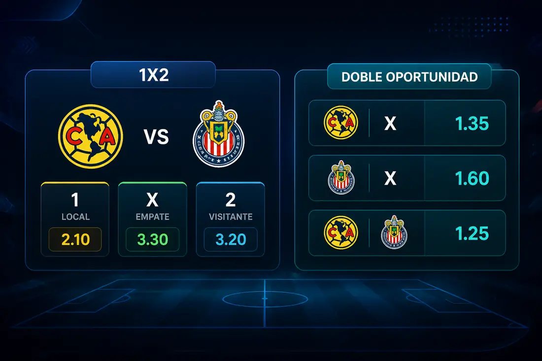 Mercados 1X2 y doble oportunidad América vs Chivas
